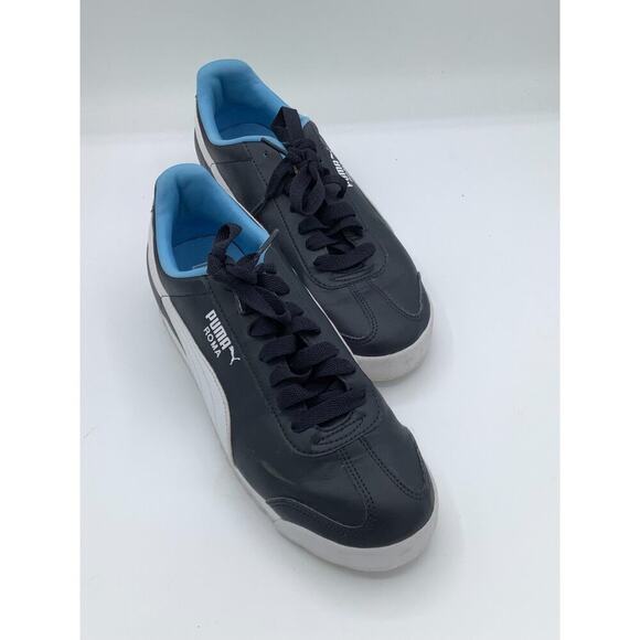 PUMA Roma Mens Shoes Size 10 Navy Blue With Light Blue Trim EUC - Picture 2 of 8